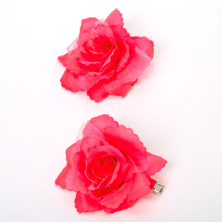 Mini Rose Hair Clips Neon Pink 2 Pack Claire S