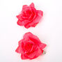 Mini Rose Hair Clips - Neon Pink, 2 Pack,