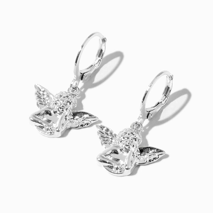 Silver 15MM Angel Huggie Hoop Earrings,