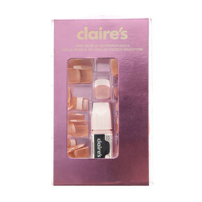 Traditional French Manicure Square Faux Nail Set - Nude, 100 Pack,