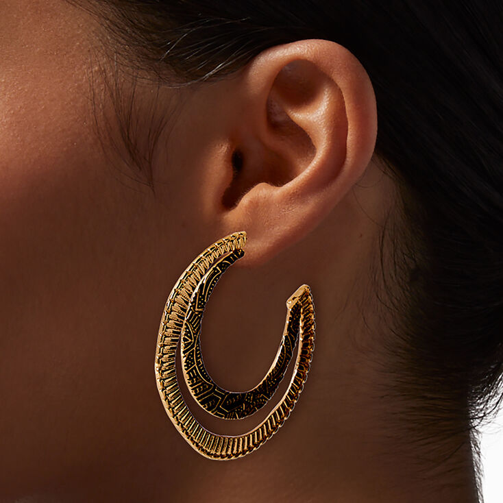 Gold-tone Boho Textured Hoop Earrings ,