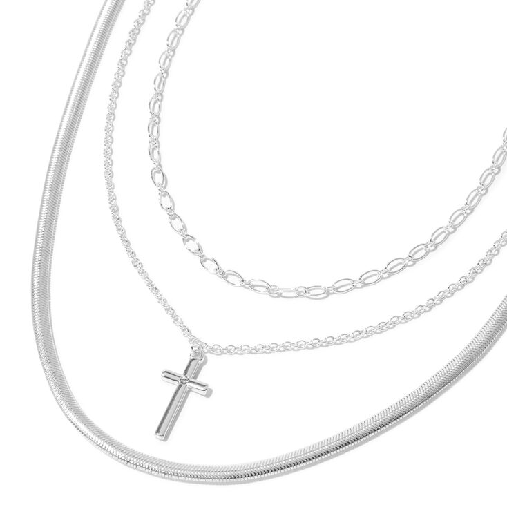 Silver Cross Multi Strand Choker Necklace,