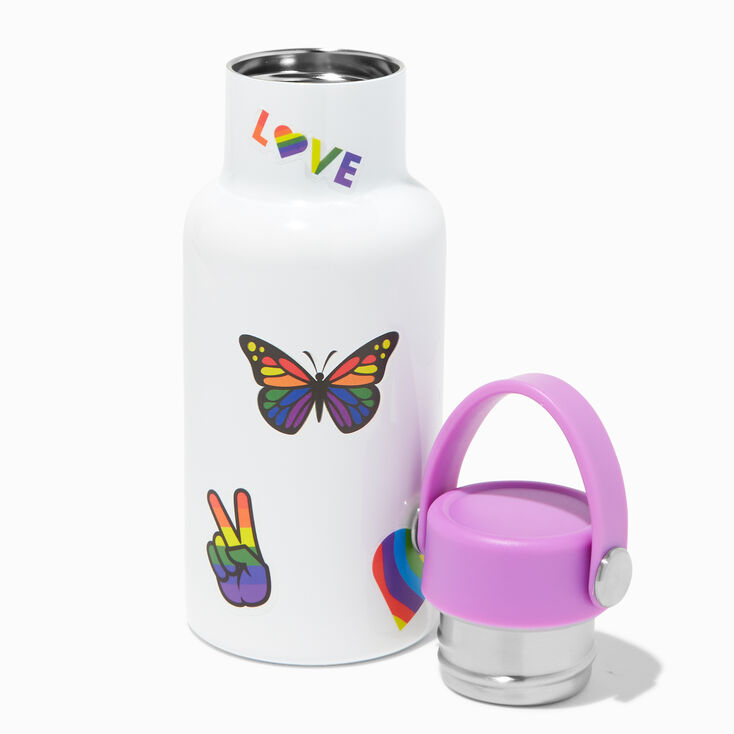 White Stainless Steel Water Bottle with Rainbow Stickers,