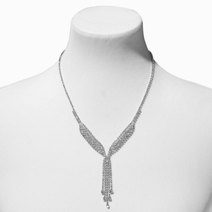 Silver Rhinestone Y-Neck Necklace &amp; Drop Earrings Set - 2 Pack,