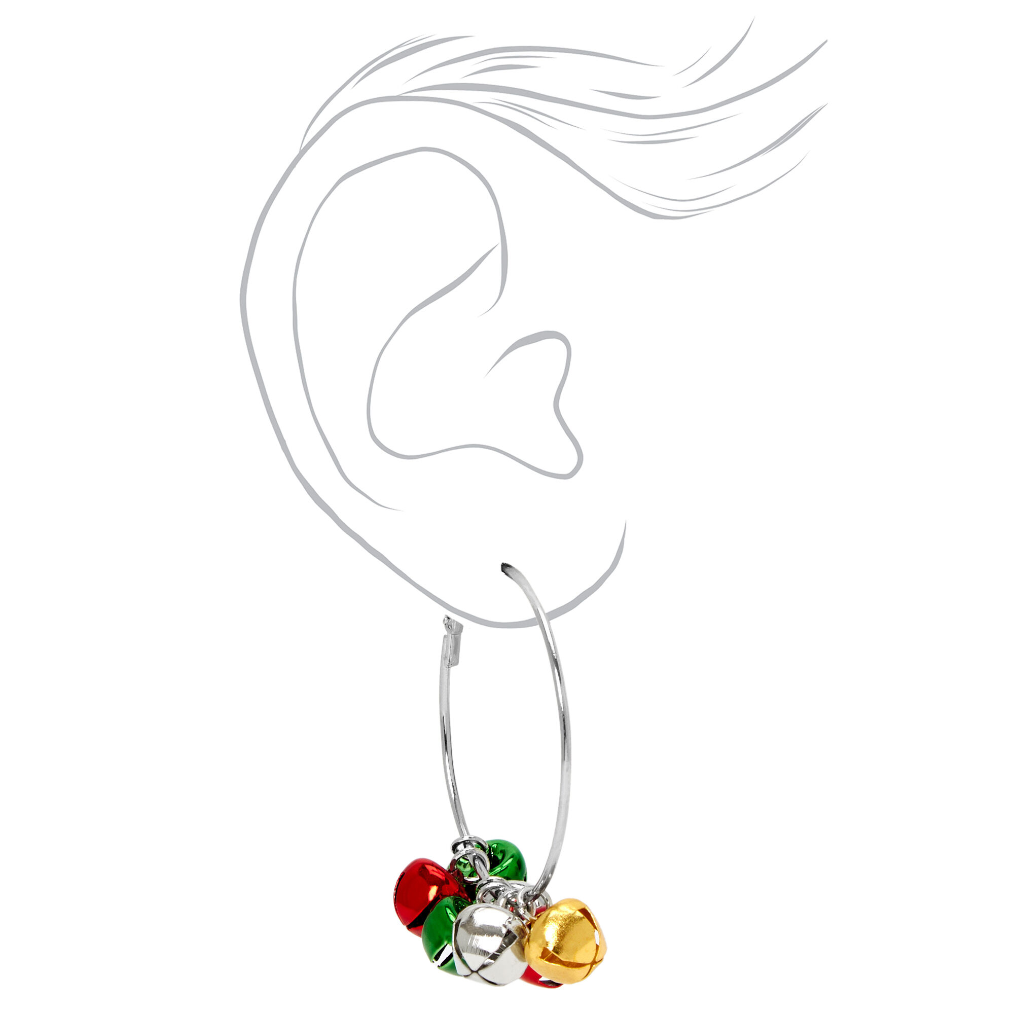 Christmas Silver 50MM Bell Hoop Earrings,