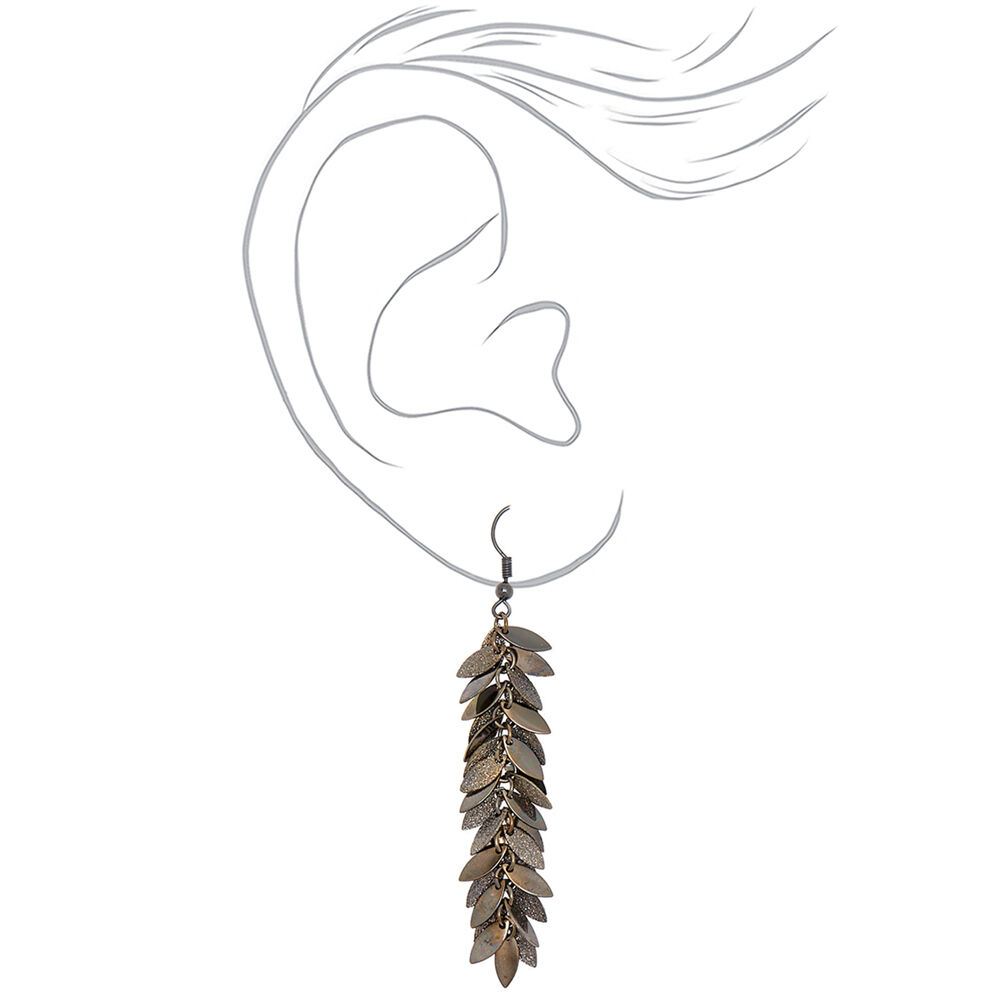 Hematite 2.5" Leaf Cluster Drop Earrings,
