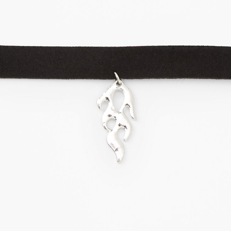 Silver Flame Velvet Choker Necklace - Black,