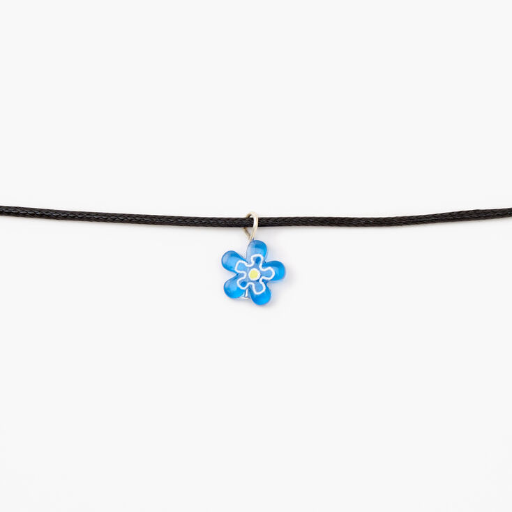 Blue Flower Cord Choker Necklace - Black,