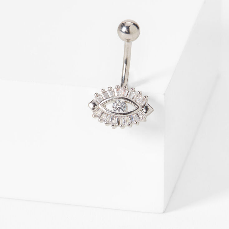 Silver 14G Embellished Evil Eye Belly Ring | Claire's US