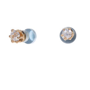 Gold Cubic Zirconia Round Magnetic Stud Earrings - 3MM,