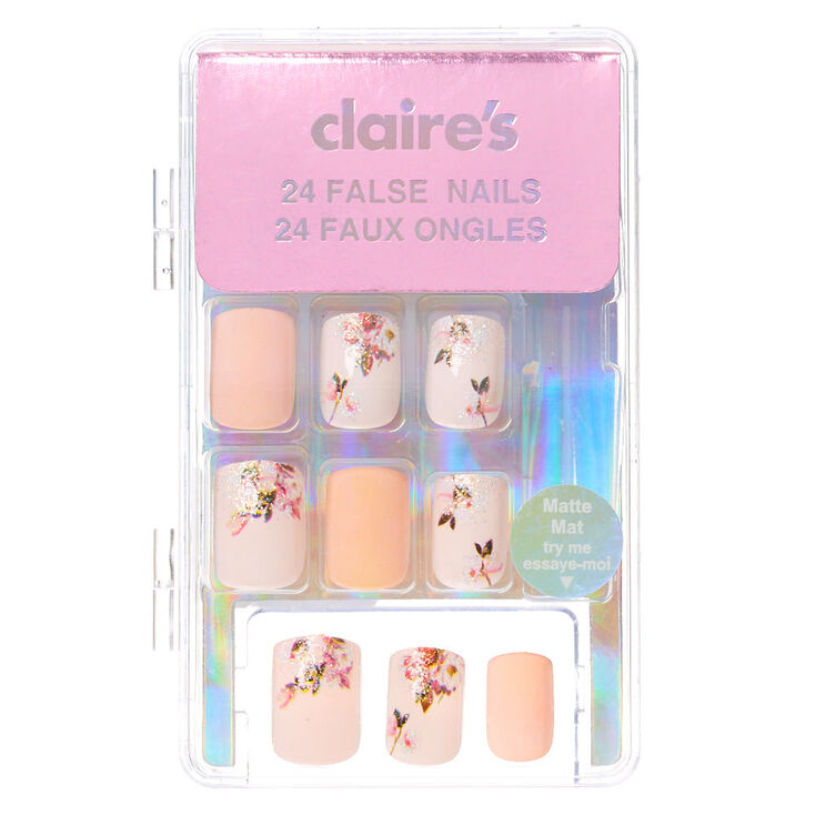 Dainty Floral Square Faux Nail Set - Pink, 24 Pack | Claire's