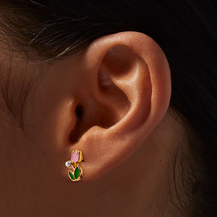 Clous d&#39;oreilles tulipe et perle d&#39;imitation,