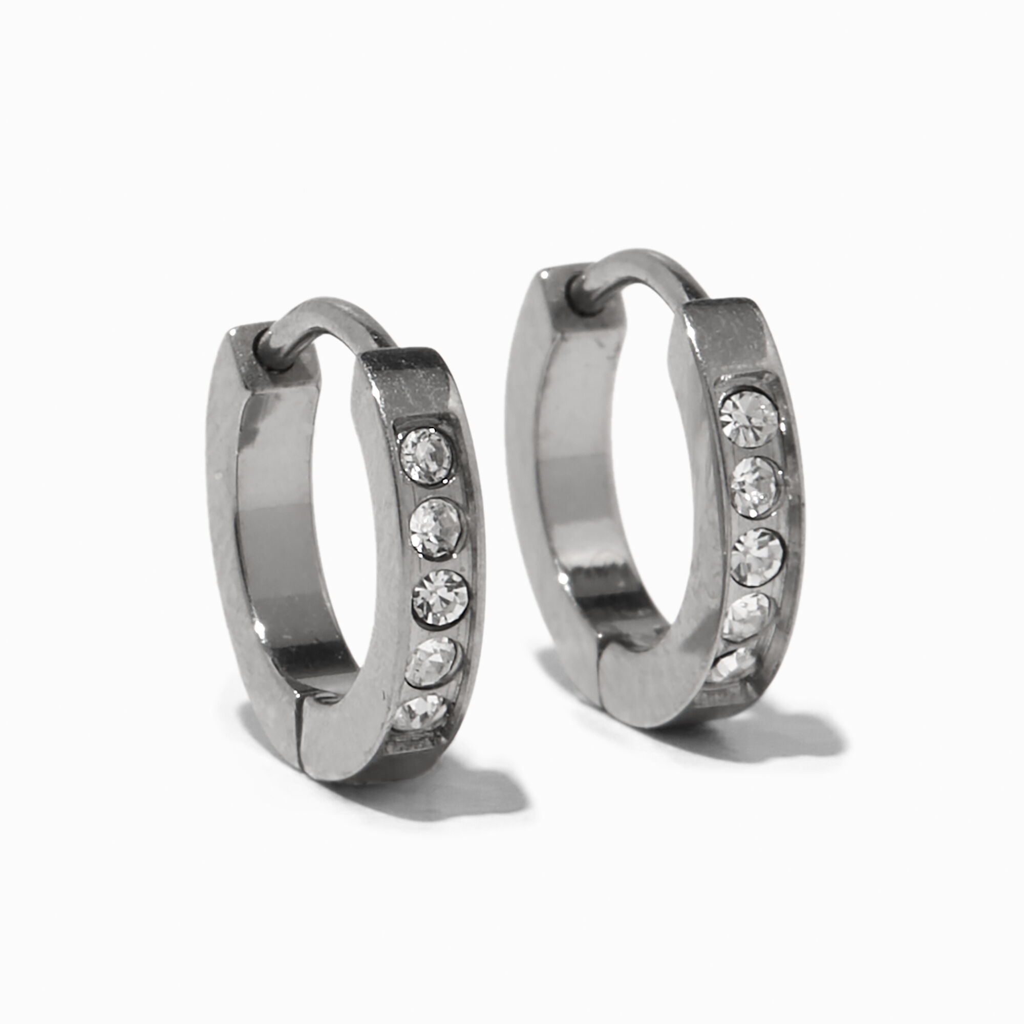 View Claires Titanium 10MM Crystal Huggie Hoop Earrings Silver information