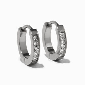 Titanium 10MM Crystal Huggie Hoop Earrings,