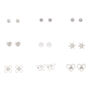 Silver-tone Embellished Spring Mix Stud Earrings - 9 Pack,