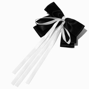Black &amp; White Long Ribbon Hair Bow Clip,