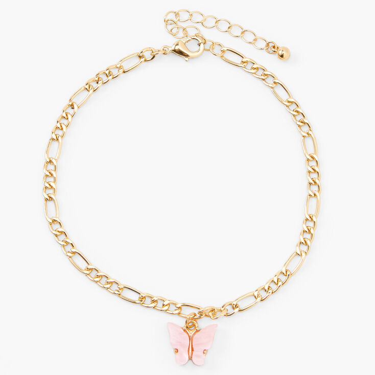 Pink Butterfly Gold-tone Chain Anklet,