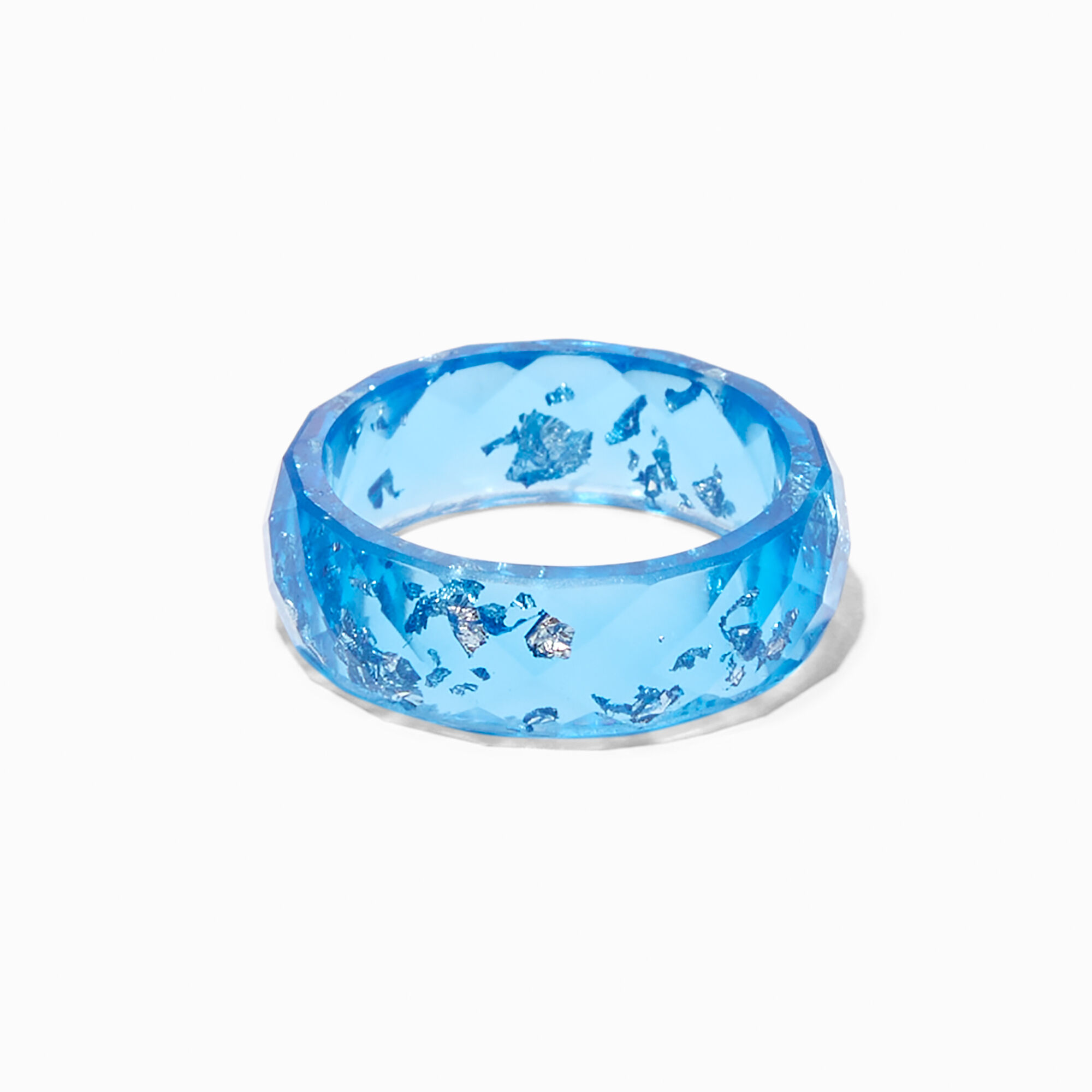 View Claires Resin Silver Flake Foil Band Ring Blue information