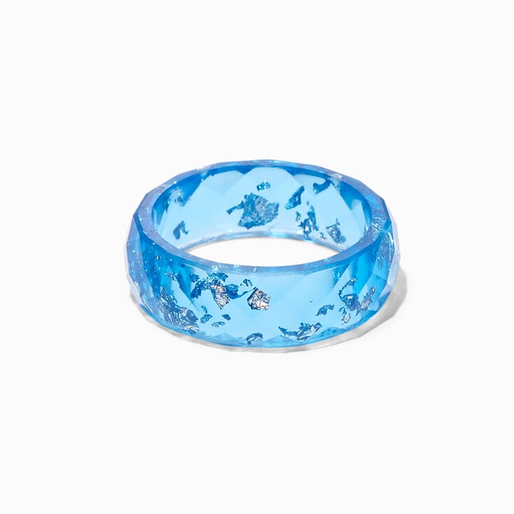 Blue Resin Silver Flake Foil Band Ring,