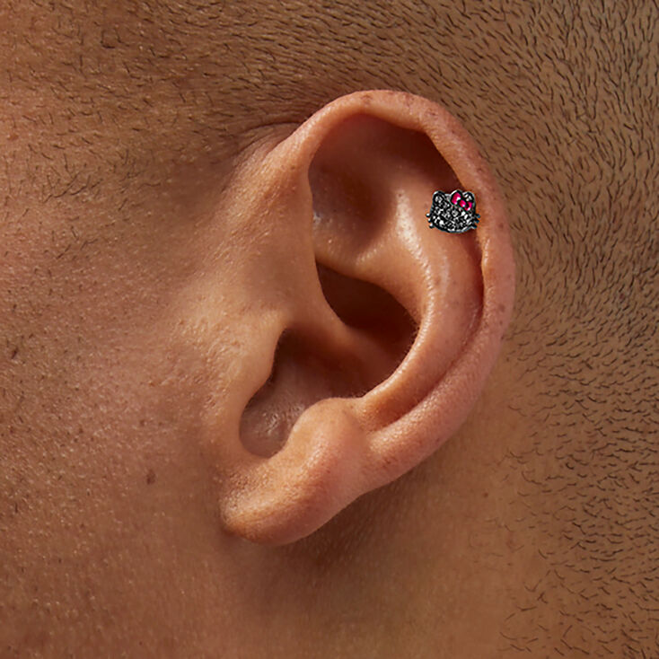 Boucle d&rsquo;oreille pour piercing au cartilage 0,8&nbsp;mm visage strass en acier inoxydable Hello Kitty&reg;,