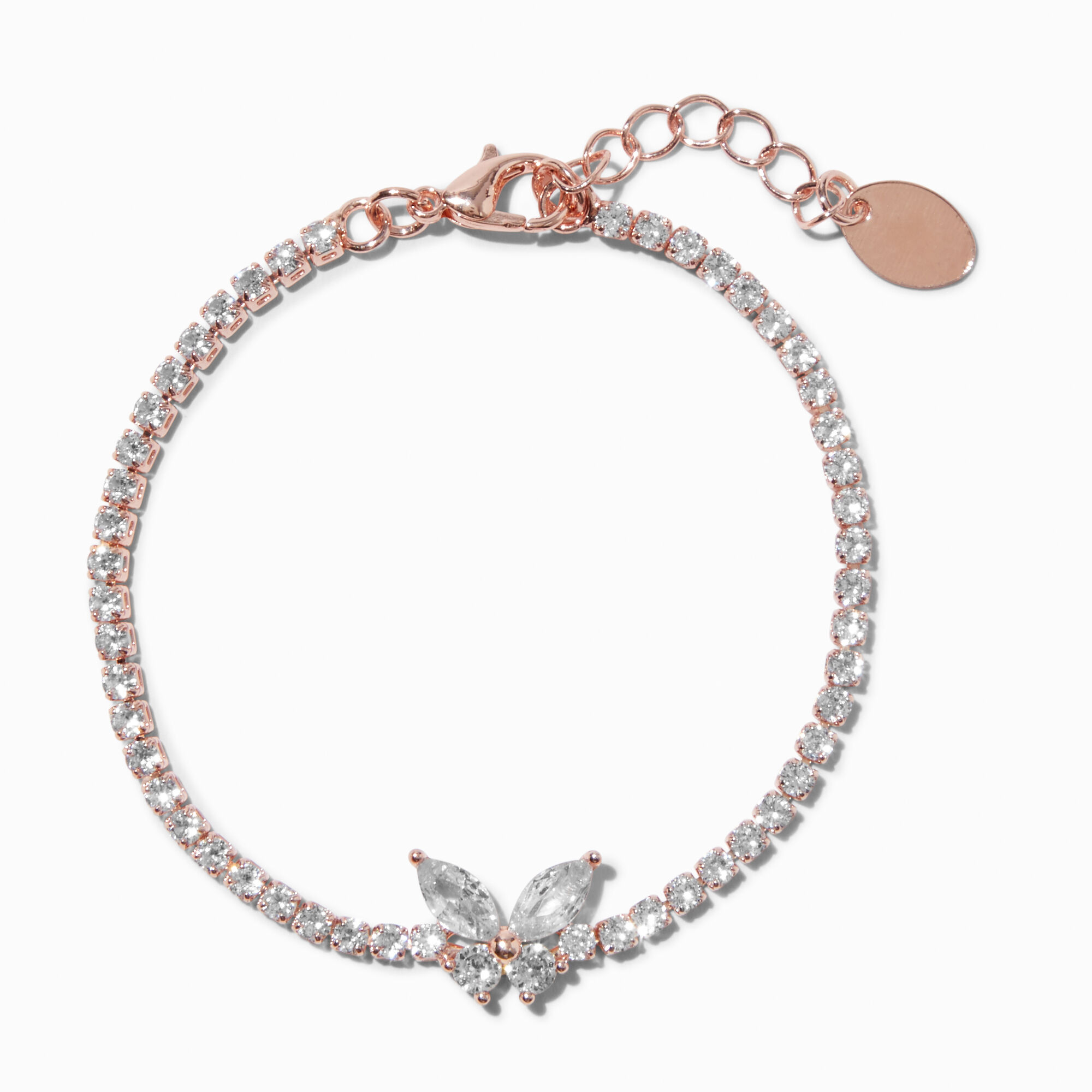 View Claires Cubic Zirconia Butterfly Tennis Bracelet Tone Rose Gold information