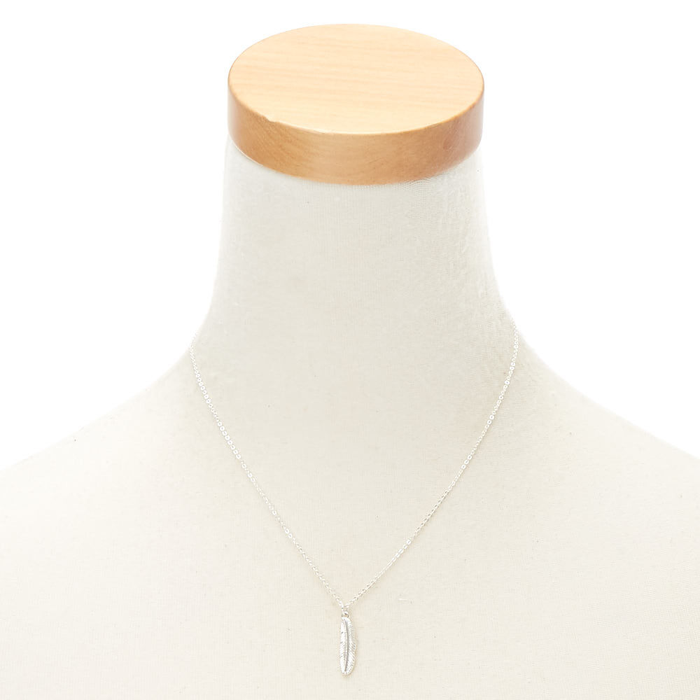 Silver Feather Pendant Necklace,