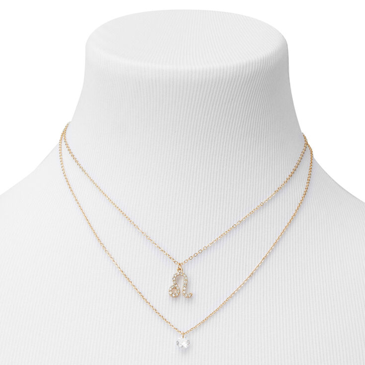 Gold Cubic Zirconia Zodiac Multi Strand Necklace - Leo,