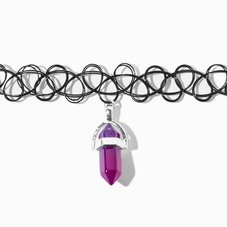 Color-Changing Mystical Gem Pendant Black Tattoo Choker Necklace,