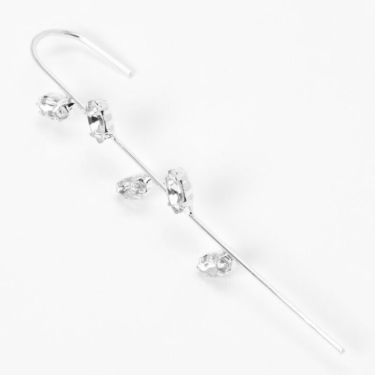 Silver Crystal Leaf Ear Cuff Pin,