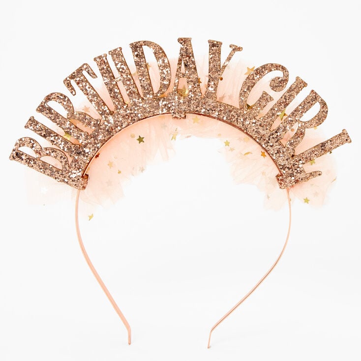 Rose Gold Birthday Girl Glitter Tulle Headband | Claire's US