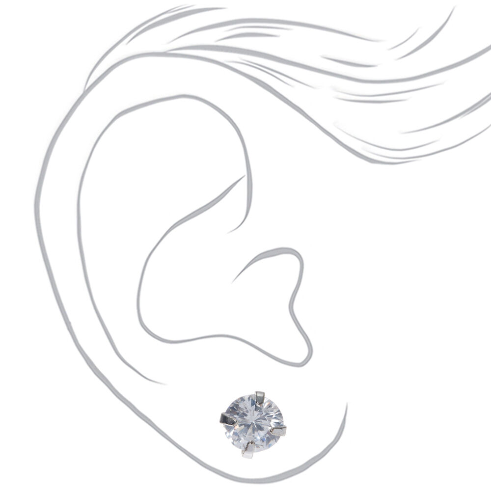 Clous d'oreilles ronds avec strass en zircon cubique d'imitation couleur argentée - 6 mm,