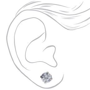 Silver-tone Cubic Zirconia 6mm Round Stud Earrings,