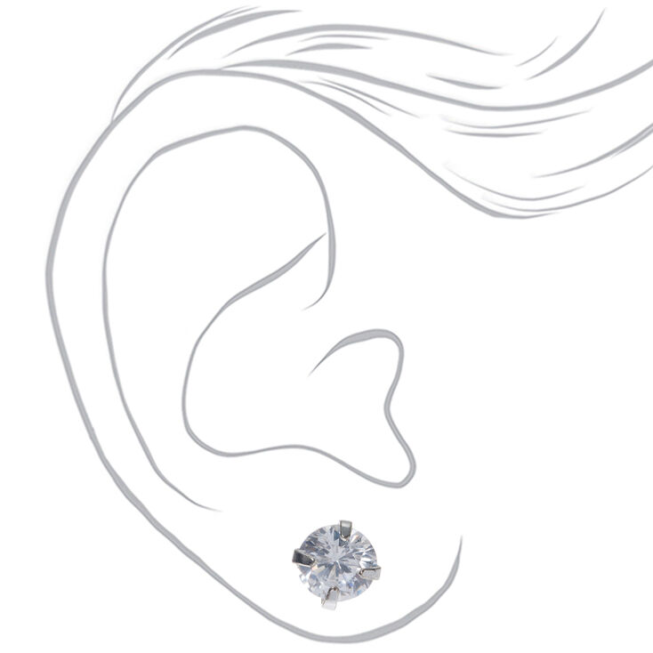 Silver Cubic Zirconia Round Stud Earrings - 6MM,