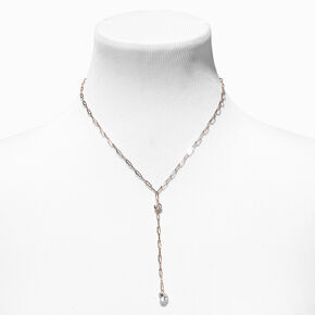 Gold-tone Paperclip Cubic Zirconia Y-Neck Necklace,