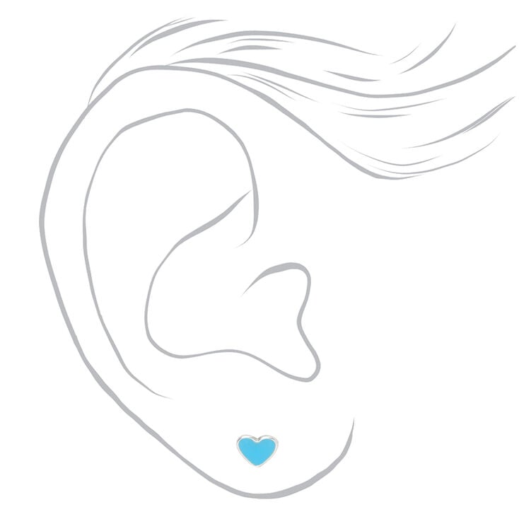 Sterling Silver One Enamel Baby Blue Heart Stud Earring,