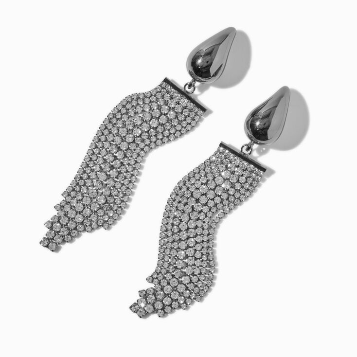 Hematite Crystal Teardrop Tassel Statement Earrings,