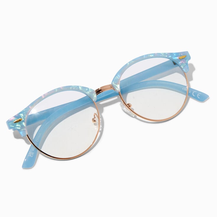 Blue Holographic Browline Clear Lens Frames,