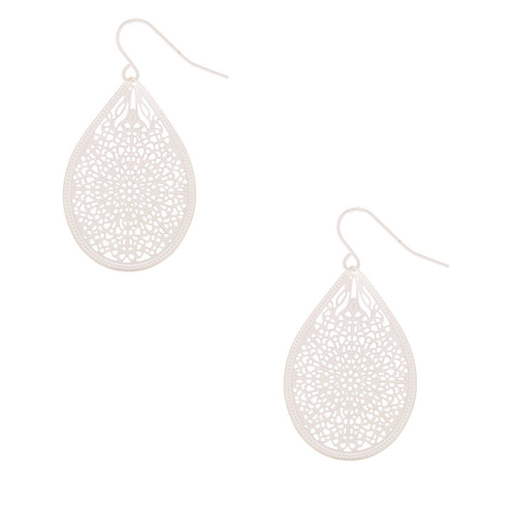 Silver 1.5&quot; Filigree Drop Earrings,