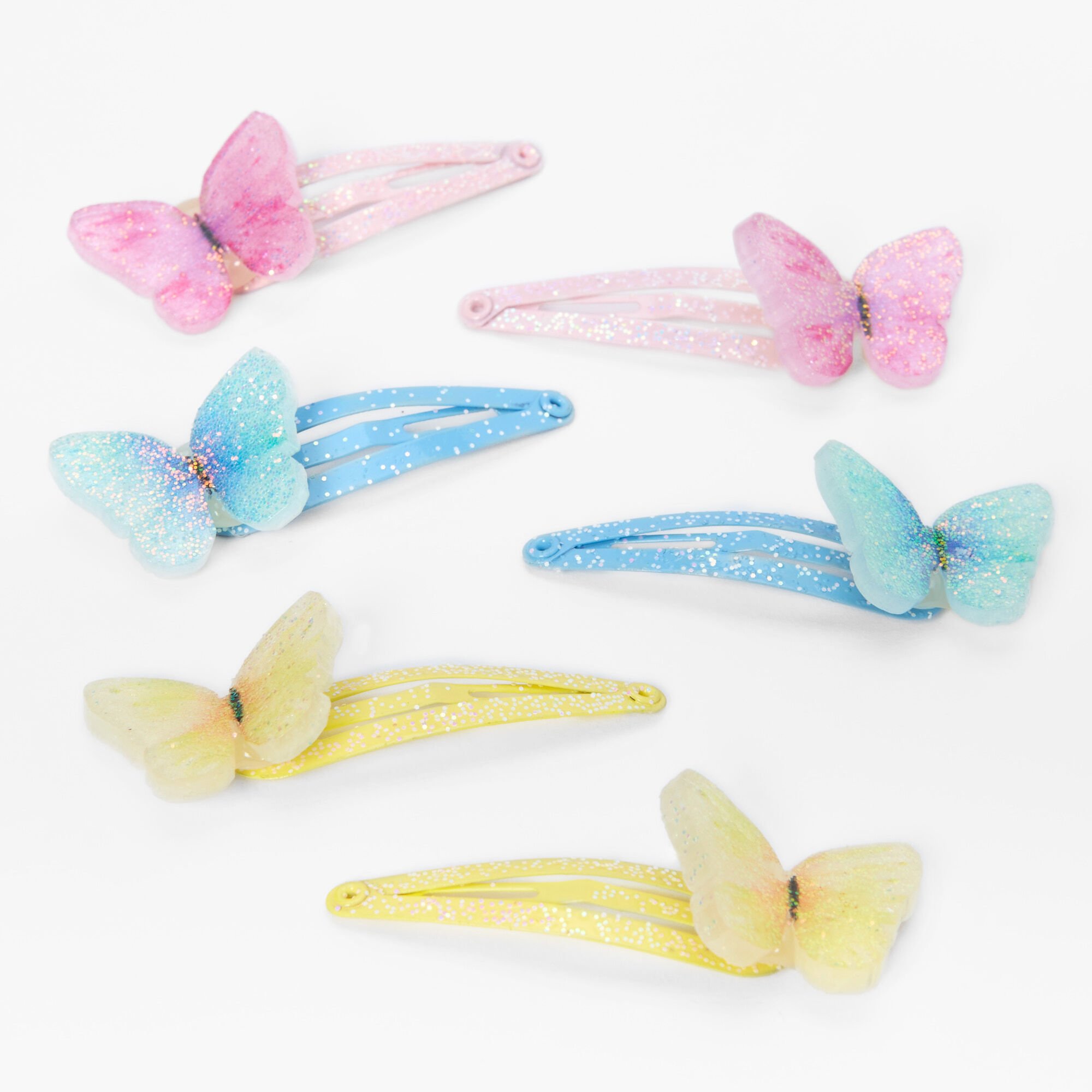 View Claires Club Pastel Glitter Butterfly Snap Hair Clips 6 Pack information