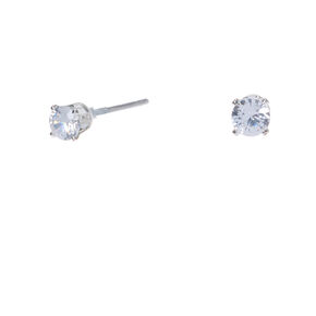 Silver-tone Cubic Zirconia Round 4mm Stud Earrings,