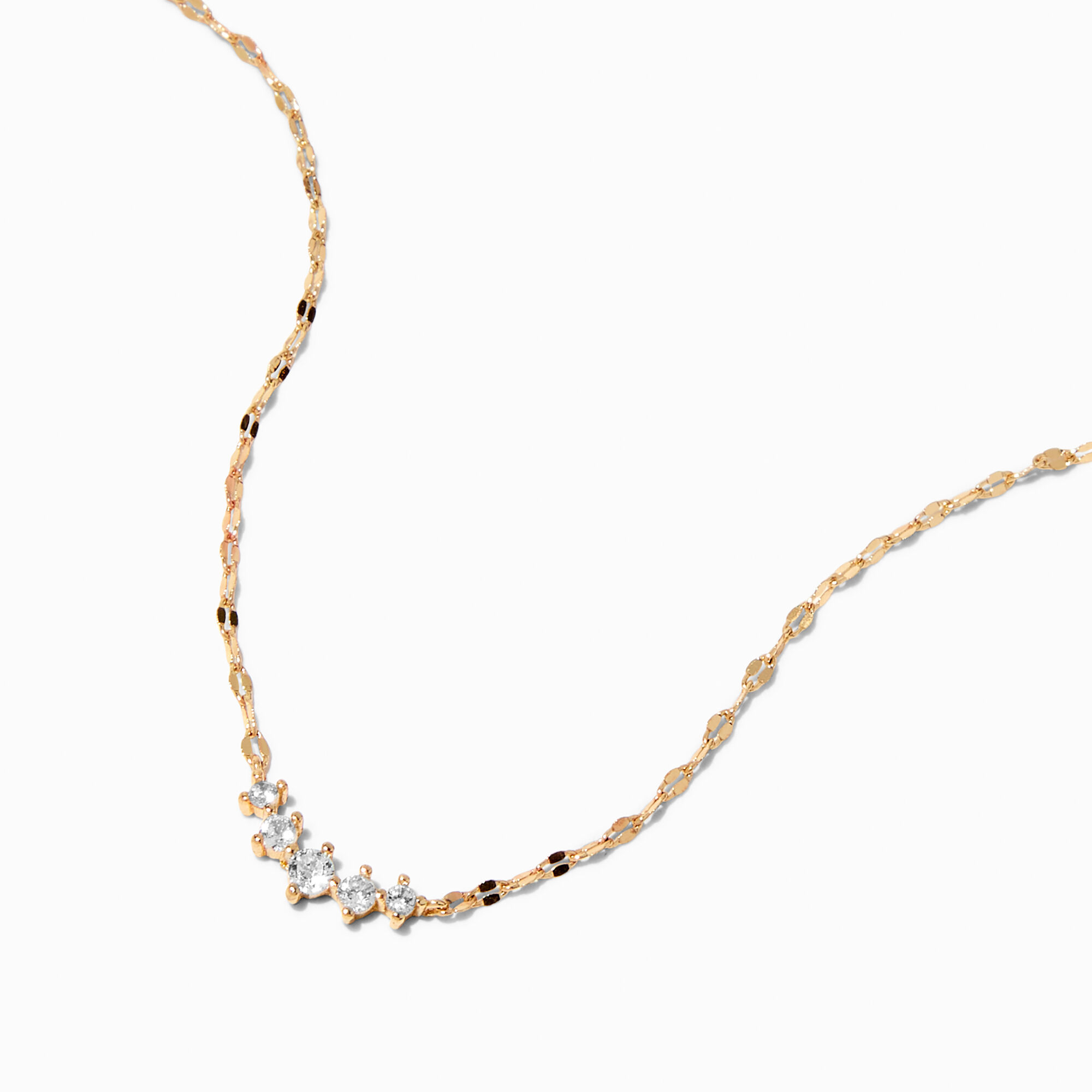 View Claires Tone Cubic Zirconia Inline Crescent Pendant Necklace Gold information