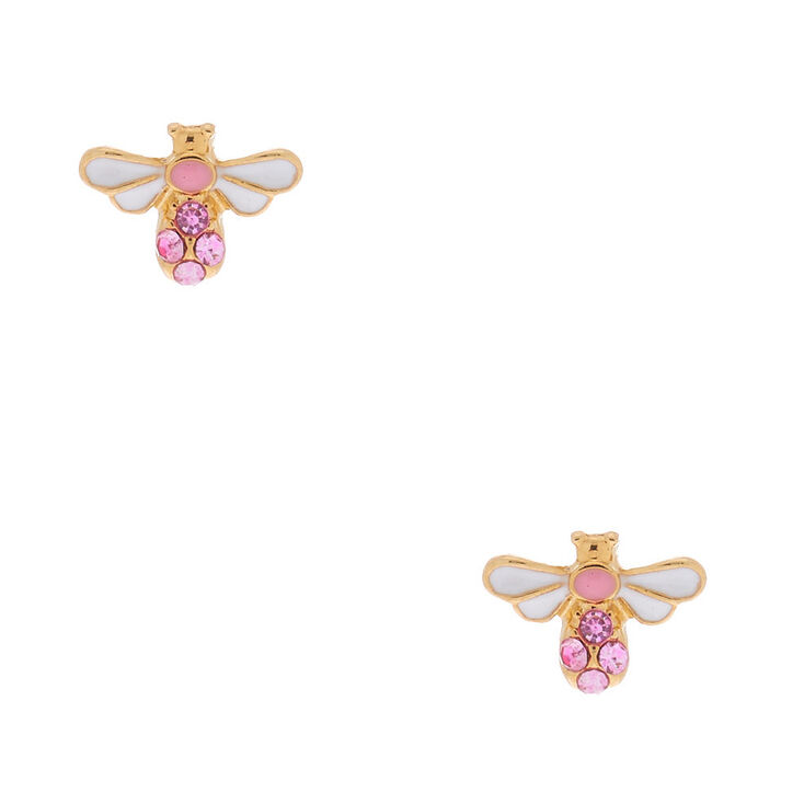 18kt Gold Plated Bee Stud Earrings - Pink,