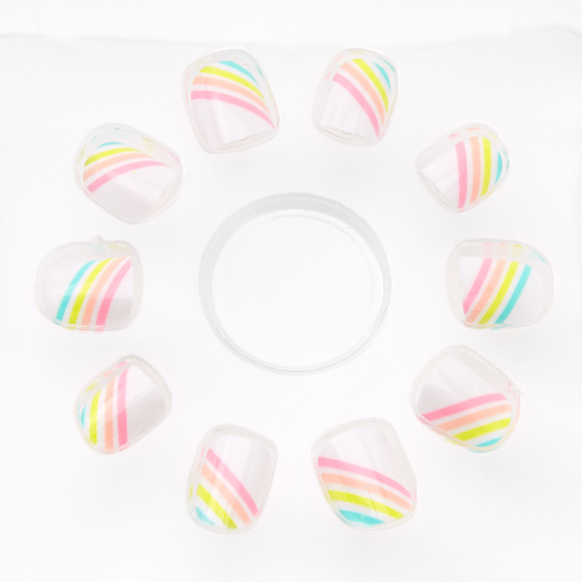 Claire's Club Striped Rainbow Square Press On Faux Nail Set - 10 Pack,