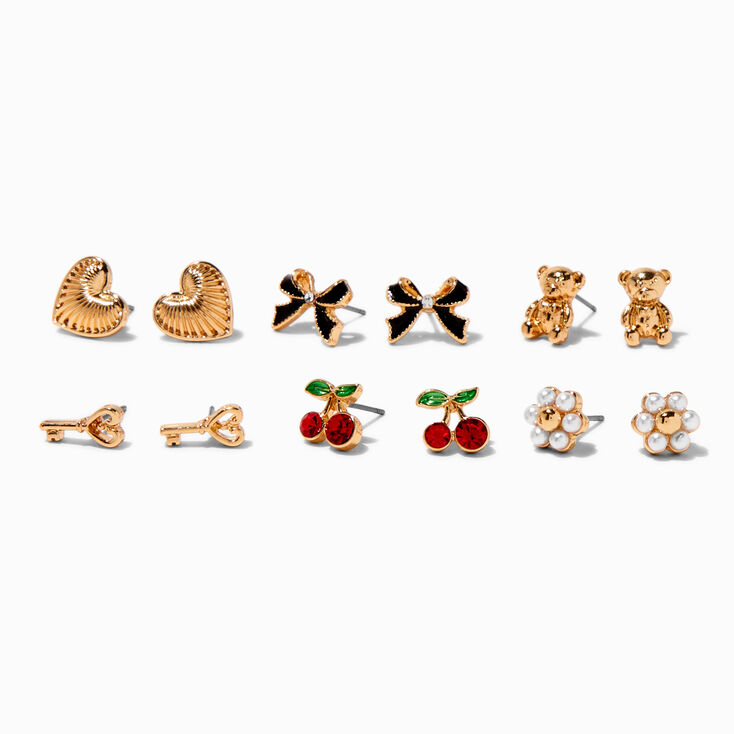T H E M E x Claire&#39;s Gold-tone Cherry Stud Earrings - 6 Pack,