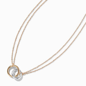 Mixed Metal Interlocking Circles Multi-Strand Necklace ,