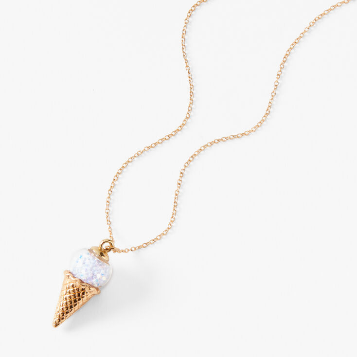 White Glitter Ice Cream Cone Pendant Necklace,