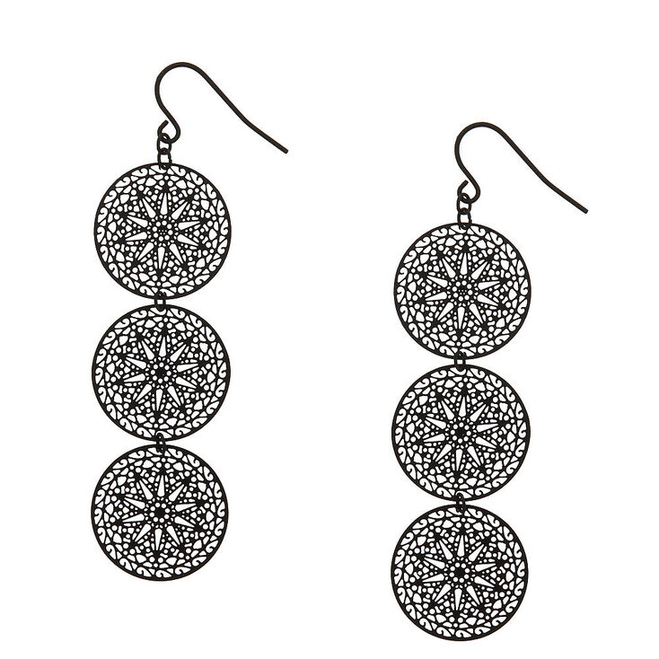 Pendantes cercles en filigrane noir,