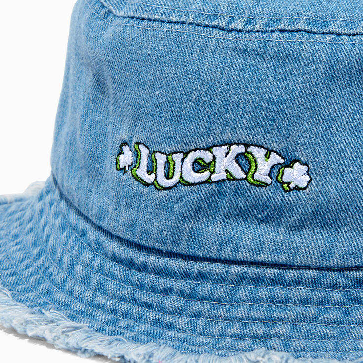 &#39;Lucky&#39; Blue Denim Bucket Hat,