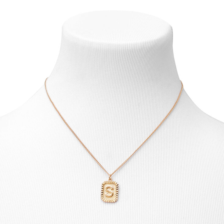 Gold Rectangle Medallion Initial Pendant Necklace - S,