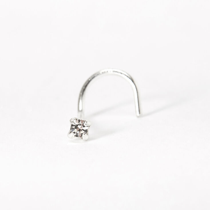 22G Silver-tone Stainless Steel Classic Crystal Nose Stud,